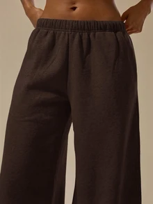 MUSERA ESSENTIALS 大尺寸寬腿抽繩慢跑褲 休閒日常 寬鬆基礎運動褲 度假夏季款 - 巧克力棕 - 查看 5