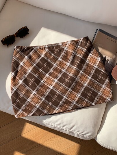 Comfortcana Falda a cuadros forrada para mujer, versátil para otoño/invierno