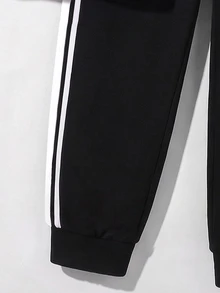 Teen Boy Casual Minimalist Long Sleeve Comfortable Crew Neck Sweatshirt & Pants 2 Pieces Set, Thermal Lined, Suitable For Autumn/Winter - Multicolor - View 6