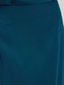 MUSEYN Teal Blue Satin Loose Fit Maxi Skirt Classy Date Night Chic Evening Fall - Royal Blue - View 5