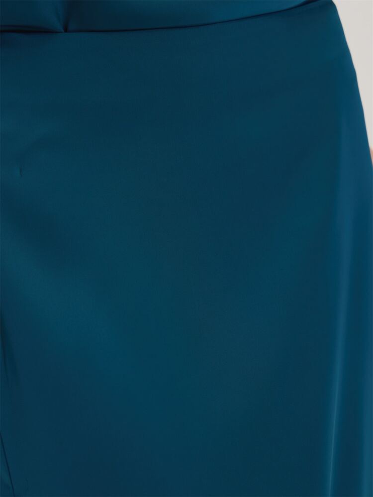 MUSEYN Teal Blue Satin Loose Fit Maxi Skirt Classy Date Night Chic Evening Fall - Royal Blue - View 5