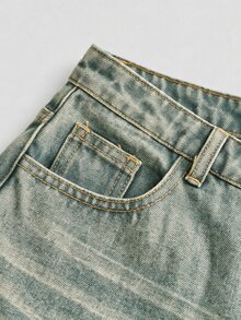 SHEIN Girlism 青少年女孩時尚百搭鈕扣口袋寬鬆牛仔褲 - 淺色水洗藍 - 查看 4