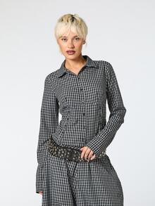 COUREZ FITTED LONG SLEEVE ASYMMETRIC BUTTON UP SHIRT - Black and White - View 1