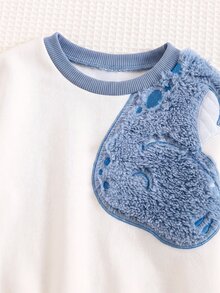 SHEIN 男嬰卡通熊圖案拼色毛絨圓領套頭長袖運動衫，百搭休閒款，適合秋冬穿著 - 彩色 - 查看 4