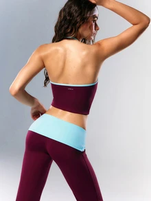 VARSIVA Women's Minimalist Striped Colorblock Halter Tank Top And Flared Long Pants Sports Set - Multicolor - View 5