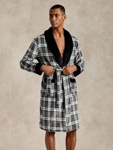 EverLounge Men's British Style Plush Plaid Robe - Multicolor - View 3