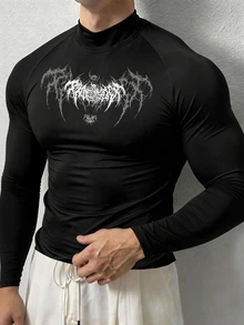 Coreblaze Men's Gothic Skull Print Raglan Long Sleeve Sports T-Shirt - Multicolor - View 1