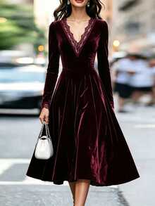 LUMIGAL Fall Clothes FOR WomenWomen Long Dresses - Red Plum - View 1