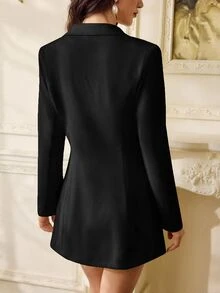 Vintamour Set Gaun Tanpa Lengan dan Blazer Wanita Bergaya Vintage Elegan Warna Polos - Hitam - View 5