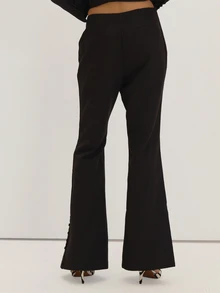 MUSEYN Black Woven Fitted Flared Leg Trousers Classy Date Night Chic Evening Fall - Black - View 4