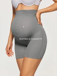 SHAPORA 1pc Maternity Solid Color Seamless High Waist Fitted Comfortable Panties - Dark Grey - View 5