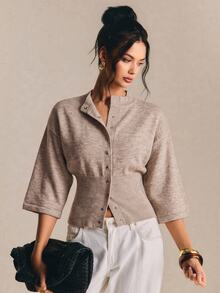 Poéselle Women's Casual Comfortable Waist-Cinching Cardigan - Camel - View 3