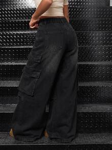 SHEIN Kids Tween Girls Jeans - Black - View 2