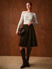 MOTF PREMIUM WOMEN'S ELEGANT STRIPED COLORBLOCK LONG SLEEVE SWEATER, AUTUMN/WINTER - Black and White - View 5