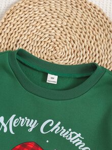 SHEIN Kids Tween Boy Autumn/Winter Green Santa Claus Crew Neck Sweatshirt (Unisex/Winter Wear), Matching Family Christmas Outfit - Green - View 4
