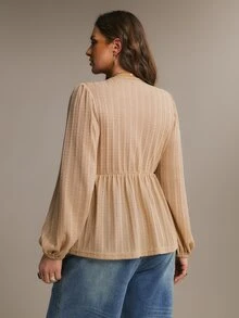 Freevana Plus Size Women's Bohemian Romantic Long Sleeve T-Shirt - Apricot - View 2