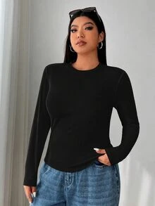 SHEIN EZwear 3件組大尺碼秋季T恤 - 黑色 - 查看 3