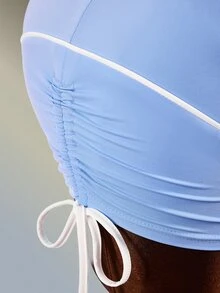 Amplova Setelan Olahraga Wanita: Atasan Tank Top Model V-Neck dan Celana Pendek - Biru - View 8