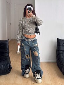 Coolane 女款秋冬街頭風休閒 Y2K 復古日常穿著 樹枝圖案 橄欖綠 收腰修身運動衫 秋冬女裝 - 橄欖綠 - 查看 3