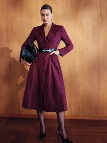 MOTF PREMIUM MANTEL PANJANG ELEGAN WANITA DARI WOL KASAR BERPAYET WARNA UNGU DENGAN POTONGAN SLIM FIT - Purple - View 7