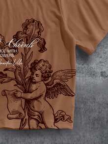Manfinity ZONE917 Men's Letter Print Casual Daily Short Sleeve T-Shirt - Brown - View 4