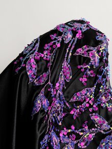 Cravure Plus Size Women Leaf Print Slit Design Sexy Party Spaghetti Strap Dress Christmas - Black - View 6