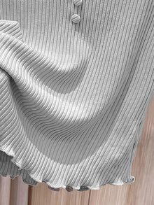 Rusticease Women's Solid Color Button Design Long Sleeve Casual French Elegant Ribbed Top Everyday Date Light Grey Autumn - Light Grey - View 4