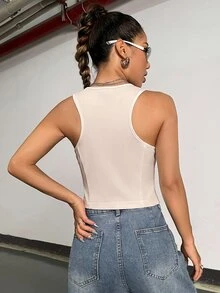 StreetHx 女款素色單排扣休閒百搭通勤旅行西裝背心 - 杏色 - 查看 2