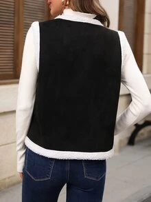 EMERY ROSE Women's Colorblock Fashion Versatile Fleece Vest Fall Clothes For Women Winter Outfit For Women - Brown - View 2