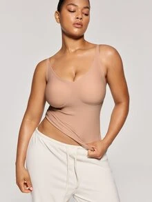 SHAPORA Plus Size Camisole/Tank Top/T-Shirt Adjustable Straps Striped Fabric - Coffee Brown - View 5