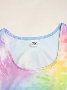 SHEIN Tween Girl 針織彩虹印花 3 件套 長袖立領拉鍊 T 恤、細肩帶背心與單車短褲 多色黑色套裝 - 彩色 - 查看 9