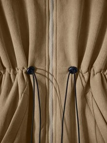 Lacomfia Women's Hooded Long Sleeve Cinched Waist Versatile Casual Fashion Autumn/Winter Plus Size Two Pieces Set - Khaki - View 4