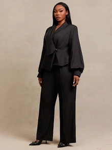 SHEIN SXY Women's Plus Size Black Blazer And Pants 2 Pieces Set - Black - View 6
