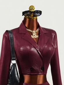 Mistrie Women's Slim Fit Long Sleeve Blazer Suit Set - Burgundy - View 5