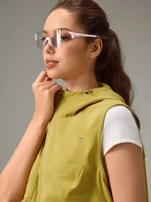 OutZeal Women Sports Jacket Solid Color Gym Workout Hooded Non-Sleeve Vest With Large Pocket - Mustard Yellow - View 9