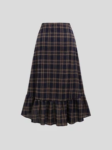 Sweetra Rok Wanita Gaya Spicy Girl Musim Gugur/Dingin Kembali ke Sekolah Gaya Kampus Desain Tekstur Elegan Prancis dengan Detail Tali Serut dan Kelim Ruffle Sederhana Serbaguna - MultiWarna - View 2