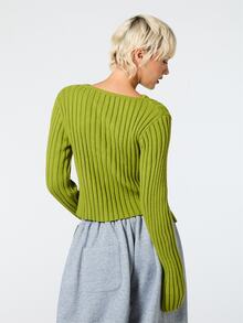 COUREZ Asymmetric  Front Rib Knit Top / Y2K Clothes Cute Tops For Women Autumn Winter Clothes For Women Fall Clothes For Women Sweater Streetwear Long Sleeve - Green - View 3