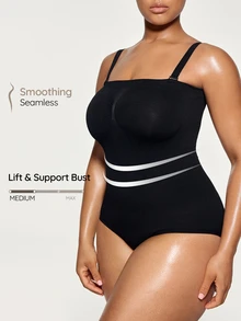 SHAPORA Women Plus Size Seamless Shapewear Bodysuit Chest Wrap Waist & Abdomen Slimming Strapless Bras With Detachable Straps & Convenient Gusset - Black - View 5