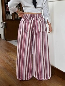 Rivivi Festival Plus Size Women Pink Striped Non-Stretch Slim Straight Leg Jeans - Pink - View 2