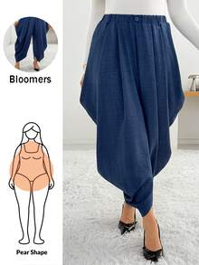 Shapeblank Women's Plus-Size Blue Harem/Lantern Pants – Stylish, Casual, Loose & Comfortable – Elastic Waist – Suitable For Spring & Autumn Daily Wear,Bottom - Blue - View 1