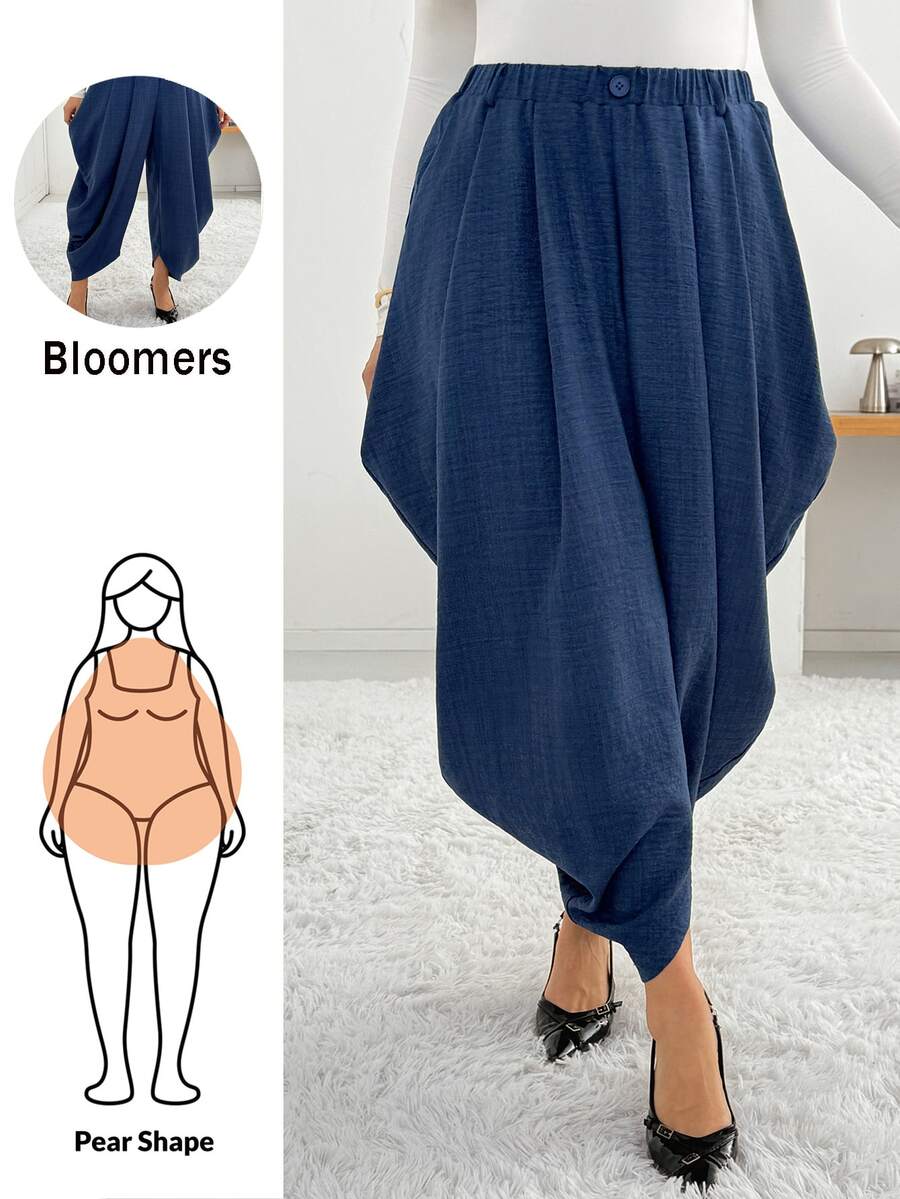 Shapeblank Women's Plus-Size Blue Harem/Lantern Pants – Stylish, Casual, Loose & Comfortable – Elastic Waist – Suitable For Spring & Autumn Daily Wear,Bottom - Blue - View 1