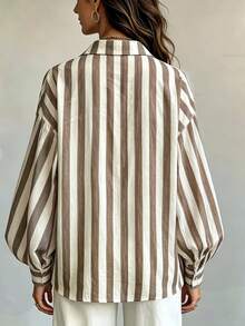 Glimmora Women's Versatile Striped Button Half-Placket Long Sleeve Shirt - Multicolor - View 2