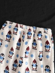 Set 2 potong celana panjang flanel lengan panjang bayi laki-laki, motif cetak bordir penguin kartun warna aprikot, pakaian rumah simpel kasual nyaman lembut lucu dan menyenangkan untuk musim dingin - Aprikot - View 5