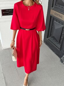 Pariaura Women's Elegant French Style Luxurious Commuter Chic Versatile Long Dress - Burgundy - View 5