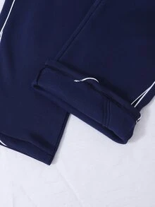 SHEIN 女童大童春秋冬季休閒兩件套，紐約字母印花立領衛衣與短褲套裝，保暖校園穿搭，適合日常上學通勤、外出散步、購物旅行，可搭配夾克、背心或鋪棉外套 - 藍色 - 查看 3