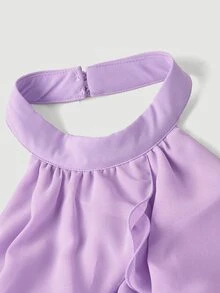 Skyraze White Multi-Layer Ruffle Halter Neck Stand Collar Mini Dress - Lilac Purple - View 3
