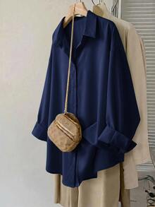 SHEIN CURVE+ 加大襯衫 - 藏蓝色 - 查看 5