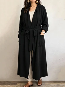 Linhara CURVE Plus Size Women Elegant Cardigan Long Jacket For Commute Fall - Black - View 3