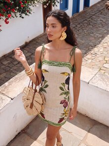 CAJUNI Fruit Toucan Print Tassel Tie Shoulder Cami Dress - Multicolor - View 5