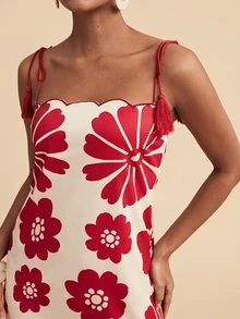 Travachic Women's Floral Print Casual Party Spaghetti Strap Dress - Red - View 7